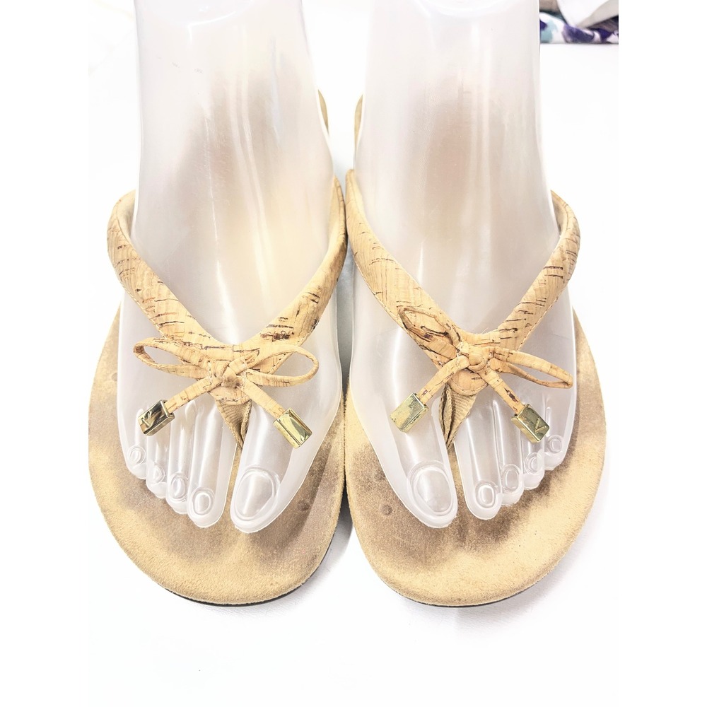 Vionic Bella Cork Orthotic Flip Flop Sandals Tan Gold Bow Women Size 9